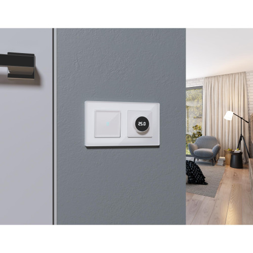 Лицевая панель терморегулятора теплого пола электронного, Белый глянец, ALFA Quant Ambrella Volt AP1058