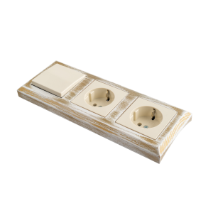 Рамка 3 местная деревянная под электрику JUNG/ABB Basic 55 на бревно D240, белый-золотой, DecoWood СМБЗ553-240