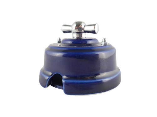 Выключатель керамика поворотный проходной на 2 положения azzurra лазурный, ручка серебро Leanza ВППЛС