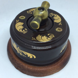 Выключатель керамика 1 кл. проходной(2 положения), подложка вишня, магия золота, ЦИОН В1М-МЗ