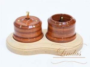Выключатель керамика тумблерный 1 кл., Орех с латунной ручкой, Lindas 34426-G