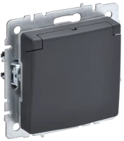 Розетка c З/К со шторками с крышкой, Графит, Brite IEK BR-R16-16-K53