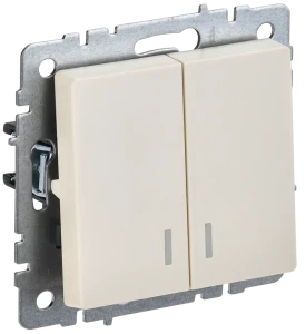 Выключатель 2 кл. с подсветкой, Бежевый, Brite IEK BR-V20-1-10-K10