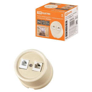 Розетка керамика телеф. + комп. RJ11+RJ45, Слоновая кость, Болонь TDM ELECTRIC SQ1820-0352