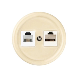 Розетка керамика телеф. + комп. RJ11+RJ45, Слоновая кость, Болонь TDM ELECTRIC SQ1820-0352