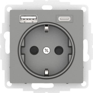 Розетка с З/К и USB зарядкой, тип А+C, Сталь, AtlasDesign SE ATN000932