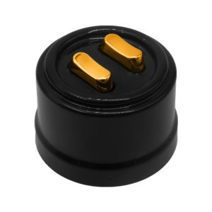 Выключатель пластик кнопочный 2 кл., Черный, ручка Золото, Bironi B1-222-23-G