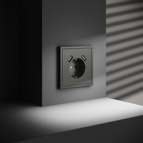 Розетка c З/К, шторками и USB зарядкой A+A, Титан, S70 Voltum VLS040406