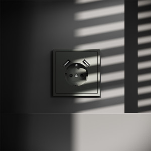 Розетка c З/К, шторками и USB зарядкой A+A, Титан, S70 Voltum VLS040406