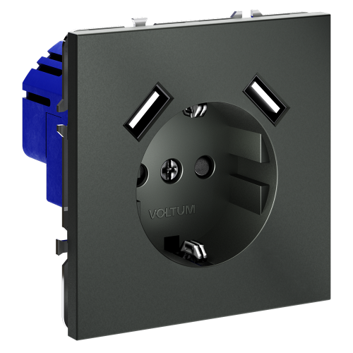 Розетка c З/К, шторками и USB зарядкой A+A, Титан, S70 Voltum VLS040406
