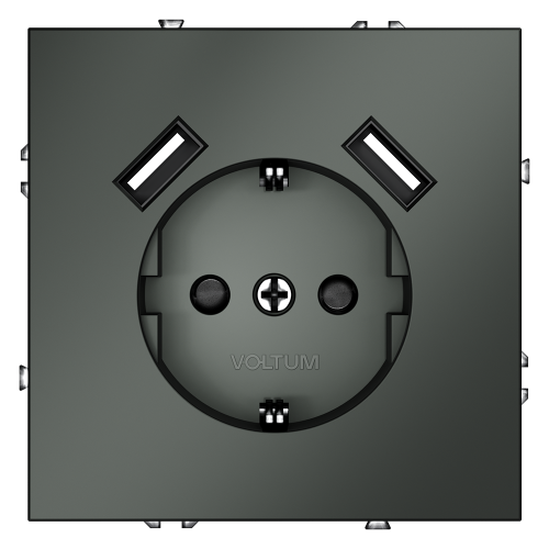 Розетка c З/К, шторками и USB зарядкой A+A, Титан, S70 Voltum VLS040406