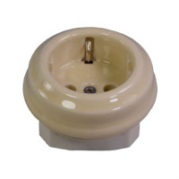 Ретро розетка керамика с 3/К, слоновая кость, Retrika Ideal RS1-80005