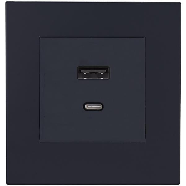 Розетка USB для быстрой зарядки Type A+C, Черная, Bilbao Salvador SJAN11A1A12