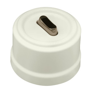 Выключатель пластик кнопочный 1 кл. проходной, Слоновая кость, ручка Бронза, Bironi B1-221-211-B