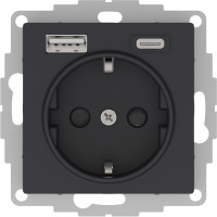 Розетка с З/К и USB зарядкой, тип А+C, Карбон, AtlasDesign SE ATN001032