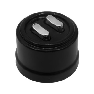 Выключатель пластик кнопочный 2 кл., Черный, ручка Серебро, Bironi B1-222-23-S