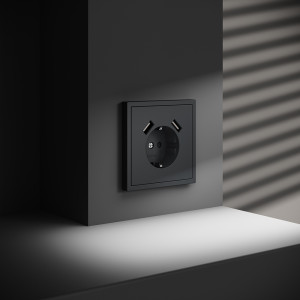 Розетка c З/К, шторками и USB зарядкой A+A, Графит, S70 Voltum VLS040407