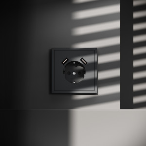 Розетка c З/К, шторками и USB зарядкой A+A, Графит, S70 Voltum VLS040407