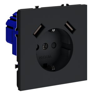 Розетка c З/К, шторками и USB зарядкой A+A, Графит, S70 Voltum VLS040407