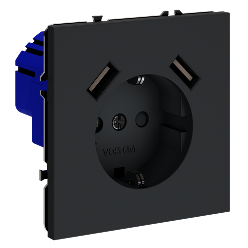 Розетка c З/К, шторками и USB зарядкой A+A, Графит, S70 Voltum VLS040407