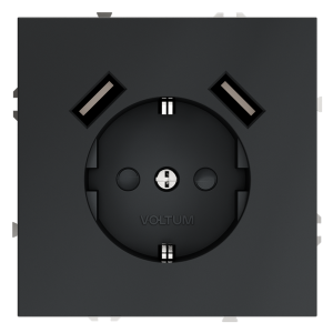 Розетка c З/К, шторками и USB зарядкой A+A, Графит, S70 Voltum VLS040407