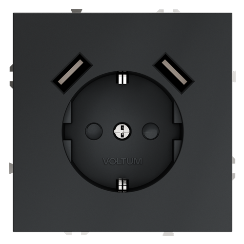 Розетка c З/К, шторками и USB зарядкой A+A, Графит, S70 Voltum VLS040407