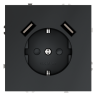 Розетка c З/К, шторками и USB зарядкой A+A, Графит, S70 Voltum VLS040407