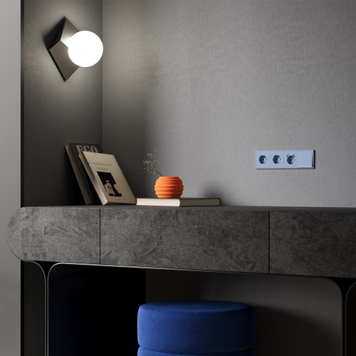 Лицевая панель для розетки с З/К и шторками, Деним, S70 Voltum VLS000715