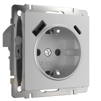 Розетка с З/К и USB зарядкой, тип А+С, Серебрянный, Werkel W1171706
