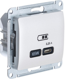 Розетка USB для быстрой зарядки, тип C 65ВТ, Перламутр, Glossa SE GSL000627