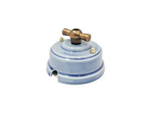 Выключатель керамика 2 кл. (4 положения), Hебесно-голубой Celeste, ручка бронза, Leanza ВП2НБ