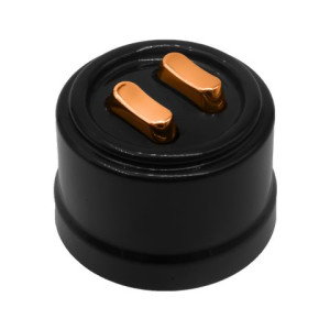 Выключатель пластик кнопочный 2 кл., Черный, ручка Медь, Bironi B1-222-23-C