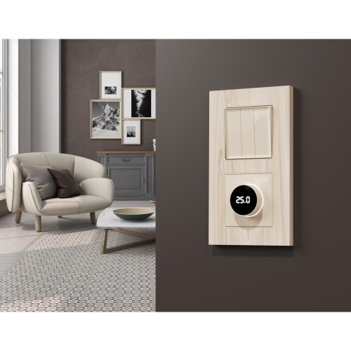 Лицевая панель терморегулятора теплого пола электронного, Бежевый глянец, ALFA Quant Ambrella Volt AP3058