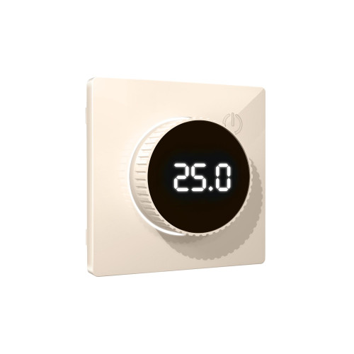 Лицевая панель терморегулятора теплого пола электронного, Бежевый глянец, ALFA Quant Ambrella Volt AP3058