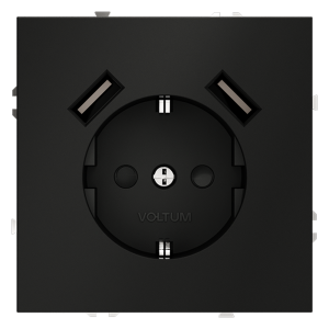 Розетка c З/К, шторками и USB зарядкой A+A, Черный матовый, S70 Voltum VLS040408