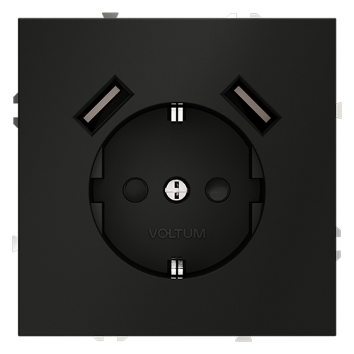 Розетка c З/К, шторками и USB зарядкой A+A, Черный матовый, S70 Voltum VLS040408