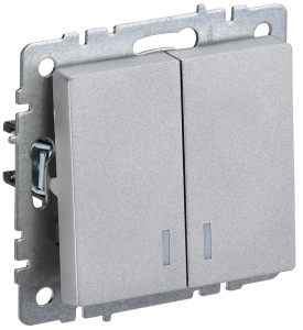 Выключатель 2 кл. с подсветкой, Алюминий, Brite IEK BR-V20-1-10-K47