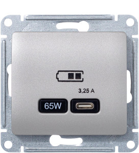 Розетка USB для быстрой зарядки, тип C 65ВТ, Платина, AtlasDesign SE GSL001227