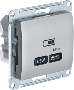 Розетка USB для быстрой зарядки, тип C 65ВТ, Платина, Glossa SE GSL001227