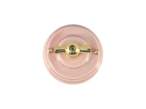 Выключатель керамика 2 кл. (4 положения), Pозовый Rosa, ручка золото, Leanza ВП2ДЗ