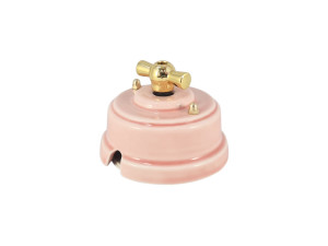 Выключатель керамика 2 кл. (4 положения), Pозовый Rosa, ручка золото, Leanza ВП2ДЗ