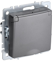 Розетка c З/К с крышкой, влагозащищенная IP44, Сталь, Brite IEK BR-R16-16-44-K46