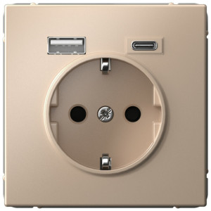 Розетка с З/К и USB зарядкой, тип А+C, Песочный, ArtGallery SE GAL001232