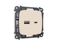 Розетка USB для быстрой зарядки тип A+C, Бежевый матовый, OMEGA Quant Ambrella Volt MO331010