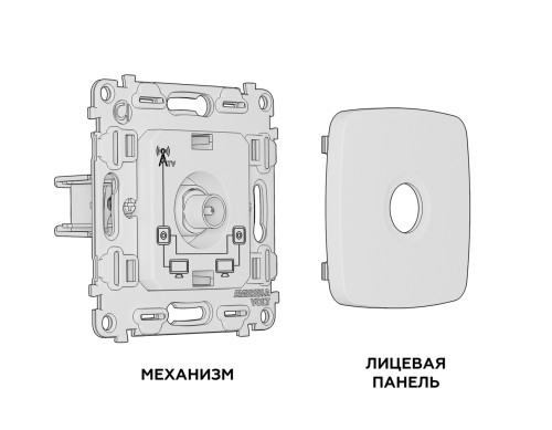 Розетка телевизионная TV проходная, Белый глянец, OMEGA Quant Ambrella Volt MO113030