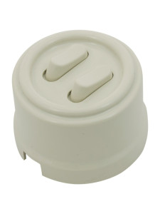  Выключатель пластик кнопочный без фиксации 2 кл., Слоновая кость, Bironi B1-222-211-PB