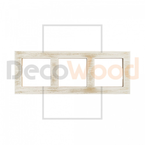 Рамка 3 местная деревянная под электрику JUNG/ABB Basic, белый-золото, DecoWood РЮАМ3-БЗ