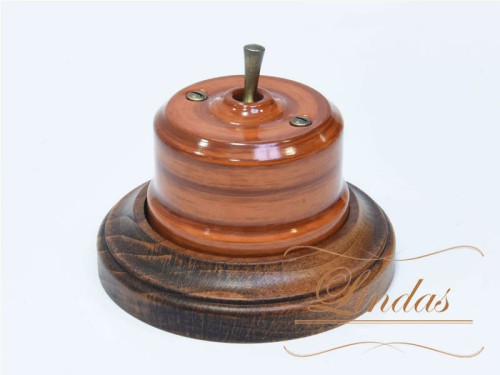 Выключатель керамика тумблерный 1 кл. перекрестный, орех с бронзовой ручкой Lindas 34626-B
