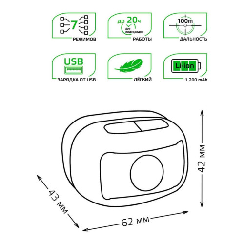 Налобный светодиодный фонарь Gauss аккумуляторный 40х60 220 лм GF402