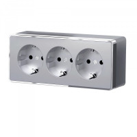 Розетка 3-я с З/К со шторками, Серебряный, Gallant Werkel W5073106